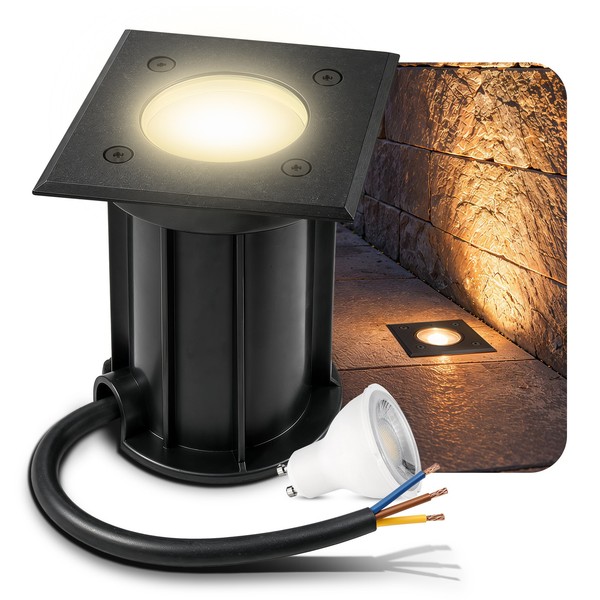 Boqu Bodeneinbauleuchte Schwarz Eckig IP67 Mit GU10 Led 2W Warmweiß Gartenlampe-image