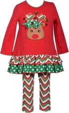 Bonnie Jean baby girls Christmas Reindeer Santa red green leggings set