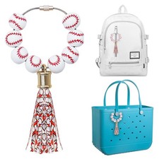 Baseball Accessories Sport Charms for Bogg Bag, Wooden Beads with Leather Tassel