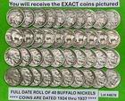 FULL DATE Buffalo Nickels Lot Roll of 40 Coins Dated from 1924 to 1937 ~ #467K