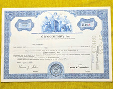 Directomat, Inc. Common Stock Certificate 1969 (Scripophily)