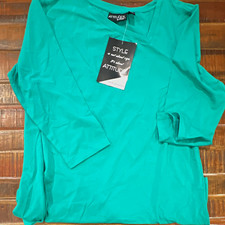Attitudes by Ren&eacute;e Women&rsquo;s Green Solid V-Neck 3/4 Sleeve Pullover Top L
