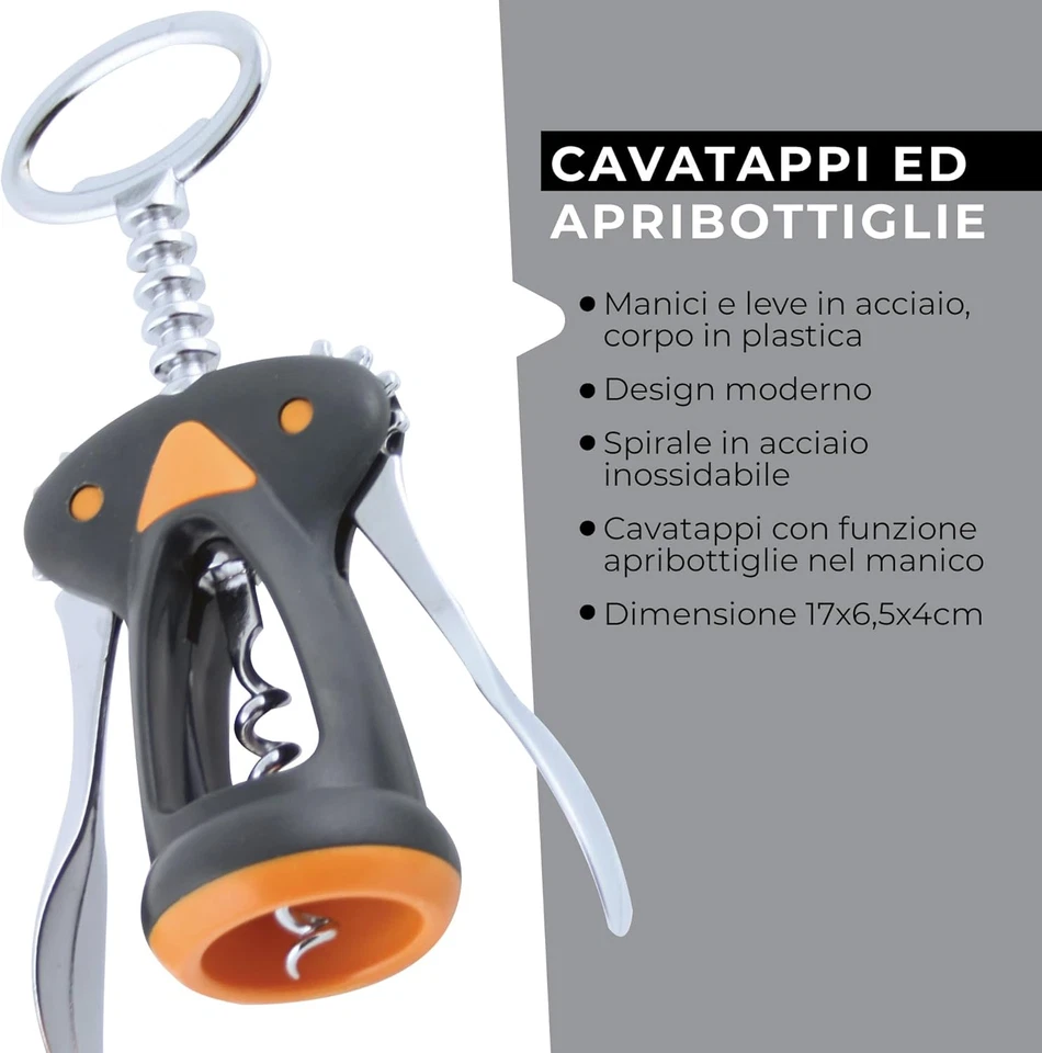 Cavatappi, Soft Collection, in Acciaio Inox, Manico Soft Touch (Colore: Nero/Ara - Immagine 4 di 4