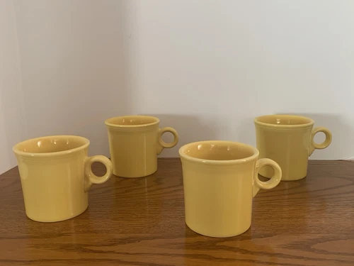 4 Vintage Fiesta HLC "O" Ring Handle Coffee Mugs USA FiestaWare Sunflower Yellow