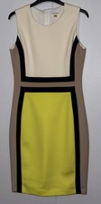 Calvin Klein Women’s 8 Sheath Dress cream, taupe, black and neon yellow/lime