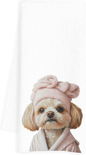 Pink Shih Tzu Hand Towels for Bathroom, Shih Tzu Bathroom Hand Towels, Dog Bathr
