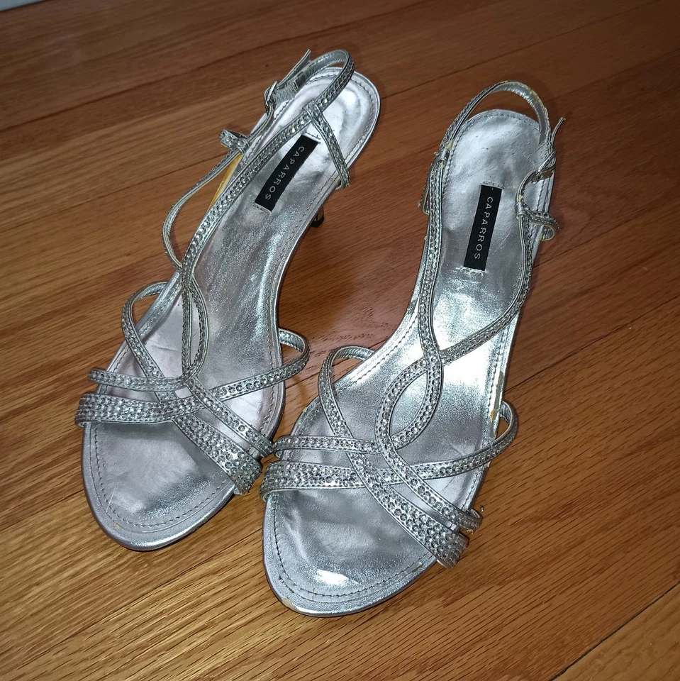 Caparros女式高跟鞋,绑带银色舞会婚礼正式服装,可调节2 — 第 4/4 张图片