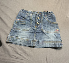 Y2K OshKosh Girls Blue Denim A-Line Skirt Size 6 Elastic Waist Pockets Pull On