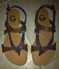 G by GUESS LISAMIA Brown Blue Trim Slingback Sandals Thongs NEW Womens Size 6.5