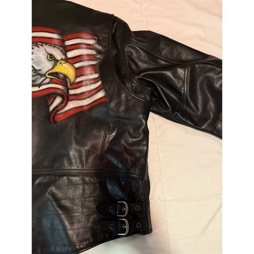 Harley Davidson Men's XL Black Leather Motorcycle Jacket Vietnam Veteran - Picture 17 of 21