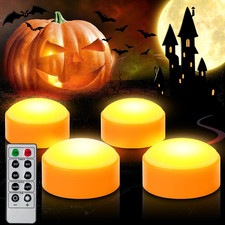4 PCS Halloween Pumpkin LED Lights with Remote Timer Orange Flameless Candles