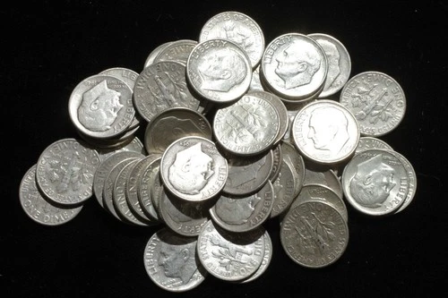 Lot of 50 Roosevelt Dimes 1946-64  (16 UNC-BU)    90% Silver