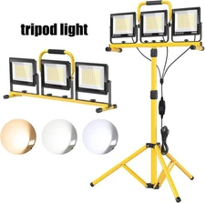 32000LM LED Work Light with Tripod, 3x100W 3-Head Floodlight, Plug-in 120V, 3...