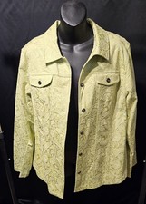 Additions by Chico's Chartreuse Green Floral Patterned Jacket - Sz 3 14/16 