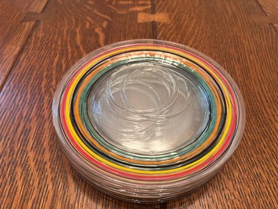 6 Anchor Hocking Glass PANELED RING DING Multicolor Stripes  Plates w/Indent