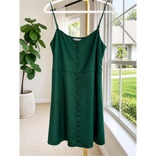 Urban Outfitters Forest Green Satin Button Front Slip Dress 90s Y2K Midi Mini