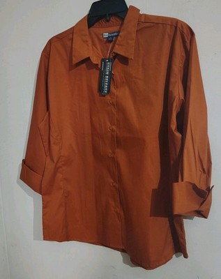 Blue Generation Ladies Button Up 3/4 Sleeve Shirt Sz XL Button-Down Burnt Orange