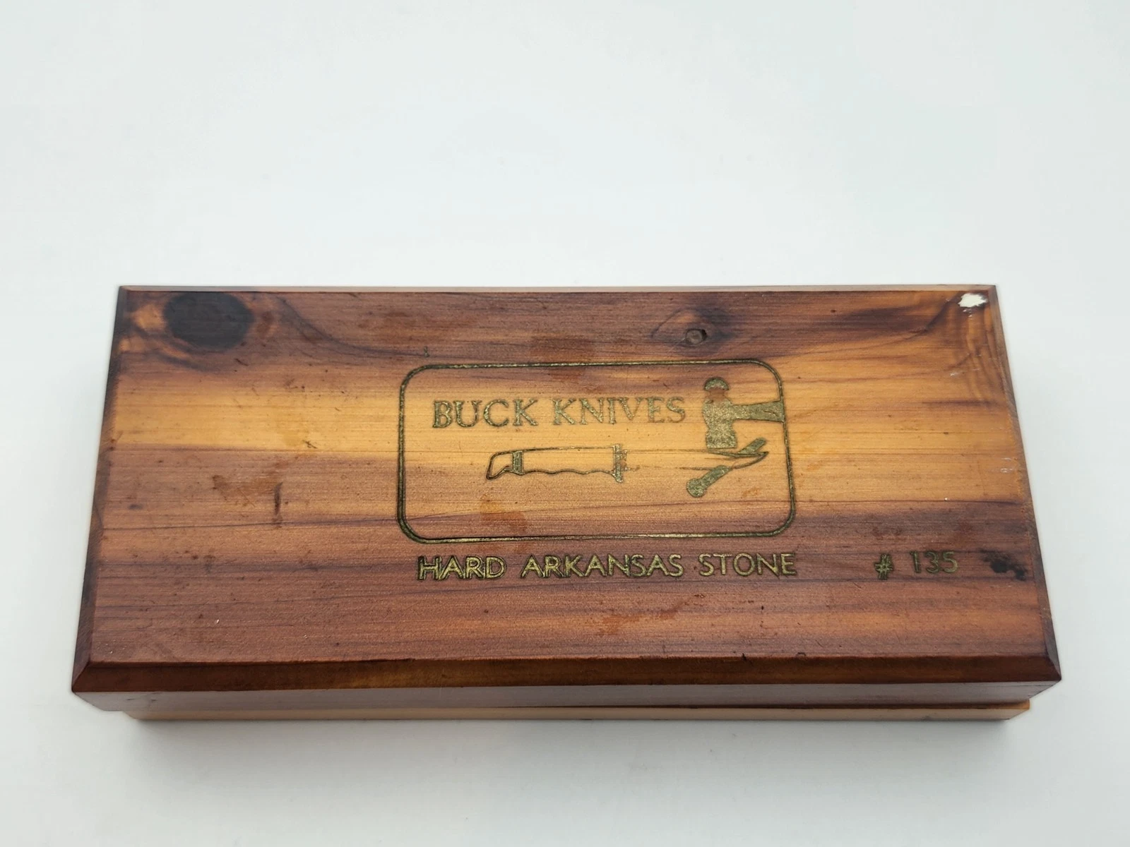 BUCK KNIVES Hard Arkansas Sharpening Stone #135 w/ Original Wooden Box