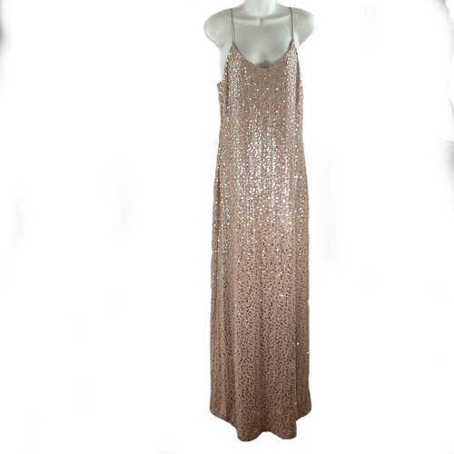 Next Nude Champagne Sequin Spaghetti Strap Maxi Dress UK 16