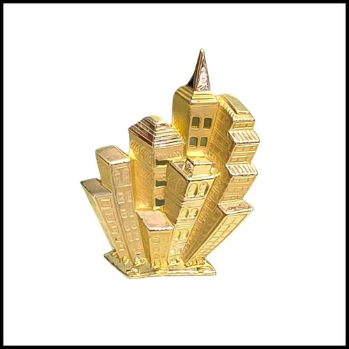 JJ Jonette Jewelry Vintage Gold Tone NYC Skyline Skyscraper Art Deco Brooch Pin