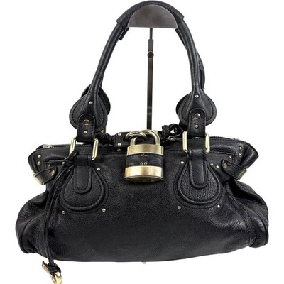 Chloe Paddington Black Leather Mini Boston Bag Satchel Handbag Padlock Vtg Auth
