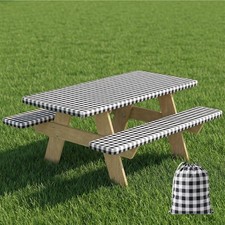 Picnic Table Cover With Bench Covers Camping Essentials Waterproof Elastic F...