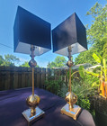 Pair WILDWOOD HERITAGE 34 Opus Buffet Metal Table Lamps Crystal Base Silk Shades — photo 8