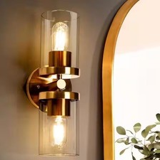 Uolfin 2-Light Bathroom Vanity Light 13.8" Brass Wall Sconce Clear Glass