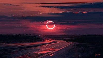 Anime aenami art eclipse sun landscape road painting Play Gaming Mat Desk Game