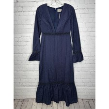 ASOS DESIGN plunge broderie maxi dress with pephem and fluted sleeves in navy
