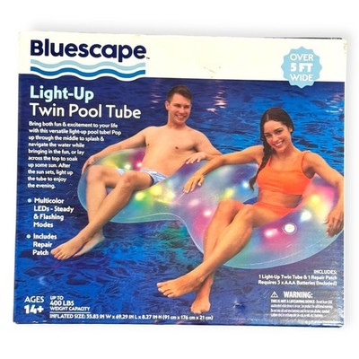 NWT Bluescape Twin Double Ring LED Pool Tube Inflatable LightUp Float Ring NEW