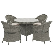 Image of 4 Seater Rattan Garden Furniture Set with Cushions, Round PE Rattan Dining Set