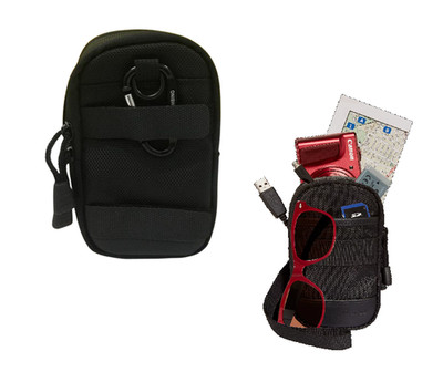 Kompakt Kameratasche Universal 2 Taschen Tasche Etui + Trageriemen schwarz