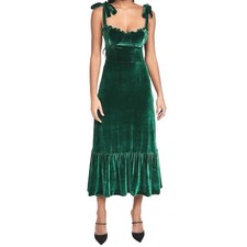 NWT Reformation Emerald Velvet Midi Dress Sz 6 Antoinette Cocktail Shoulder Tie