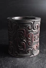 B3831: XF Japanese Wooden pattern sculpture BRUSH CASE/Hitto Calligraphy tool