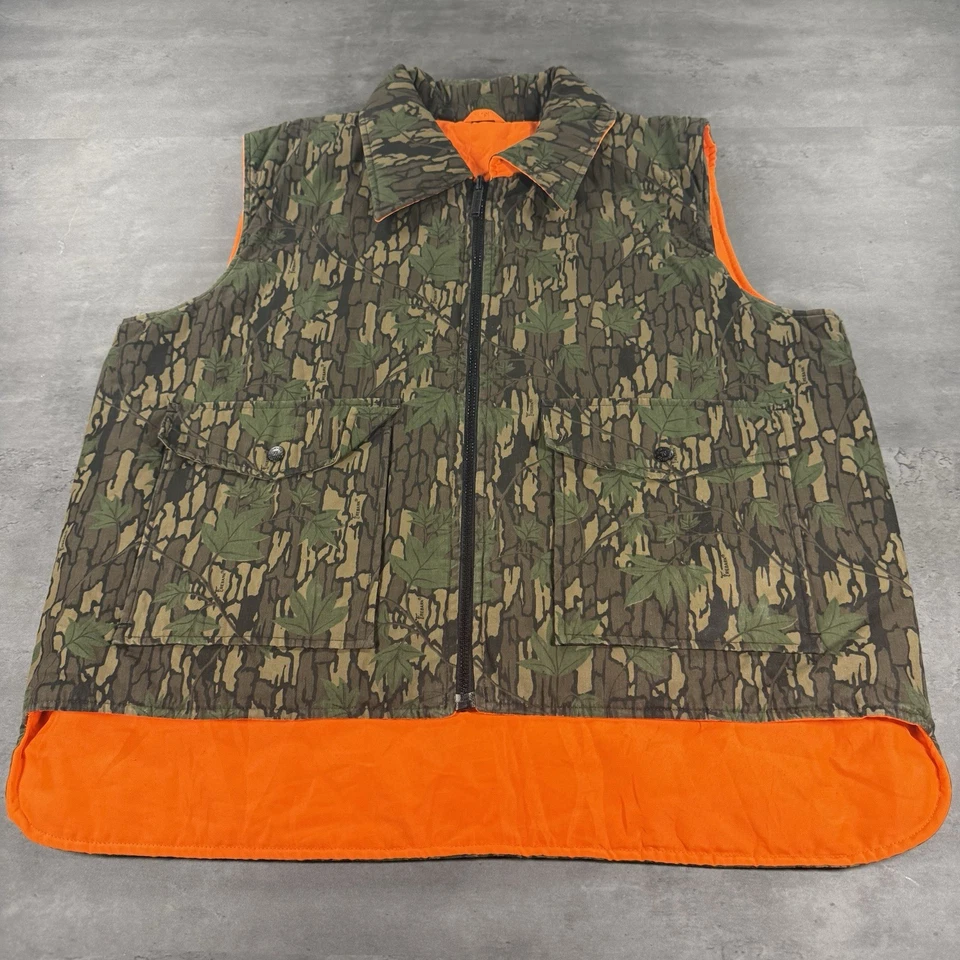 Vintage 80s Winchester Realtree Trebark Camo Vest Hunting Safety Orange Full Zip - Image 2 of 4