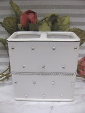 BELLA LUX Style WHITE Rhinestones Bling ToothBrush Holder BATH Accessory New