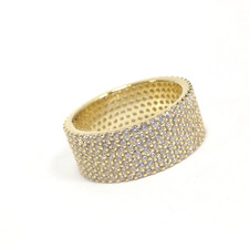 925 Sterling Silver Yellow Gold Vermeil Pave CZ Stone 7.9mm Wide Band Ring 6.75