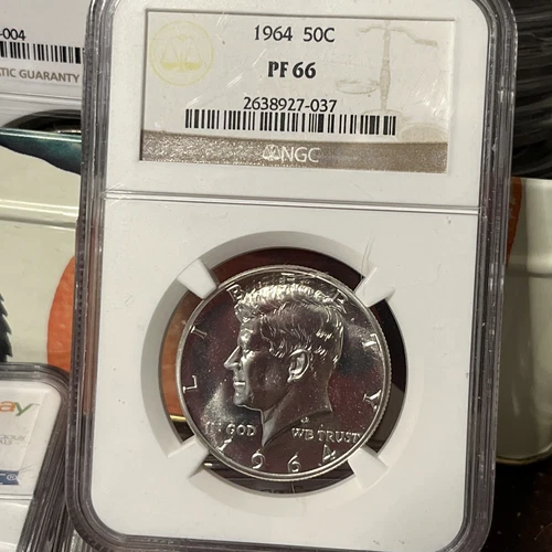 1964 Accent Hair 50C Silver Proof Kennedy Half Dollar NGC PF 66 Silver