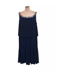 NWOT Alex Evenings Midi Dress Size 22W Navy Blue Rhinestone