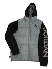 Air Jordan Puffer Jacket Coat Full Zip Hoodie Gray Youth Kids M