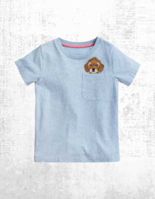 Ex Mini Boden Mädchen T-Shirt Baumwolle Animal Logo in Surf Blue Hund