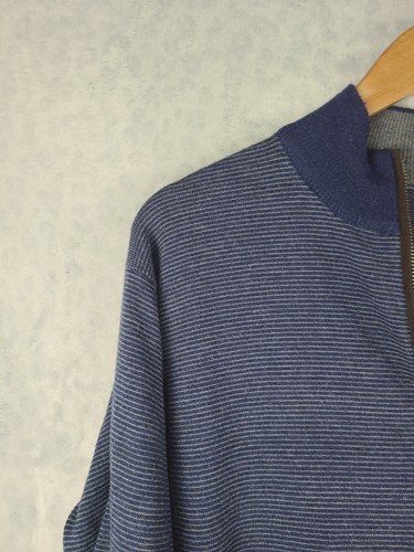 Peter Millar Sweater Mens L Needle-Stripe 1/4 Zip Pullover Blue MF18S63 Wool - Picture 4 of 14