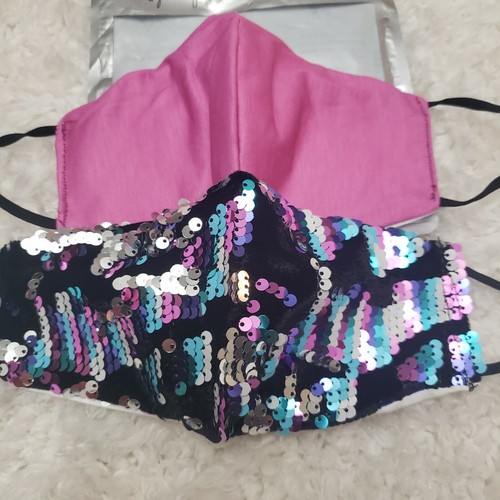 Fashion x2 Cloth Face Mask Reusable multicolor Sequin NWT - Picture 2 of 3