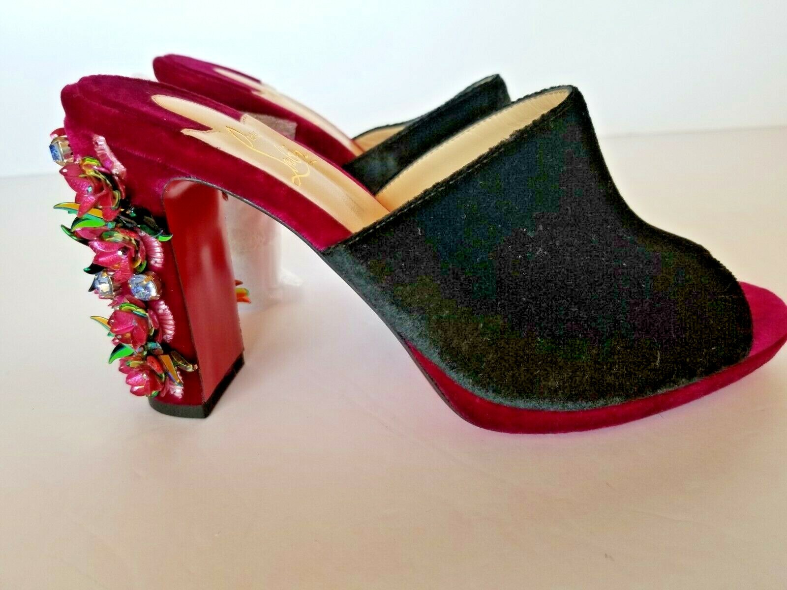 New Christian Louboutin Donaflor Velvet Platform Red Sole Slide Sandal Pump 37 image 2