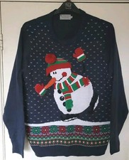Men's Christmas Snowman 3D Sweater Jumper Tu Sainsburys Large 42-44 ins Navy VGC