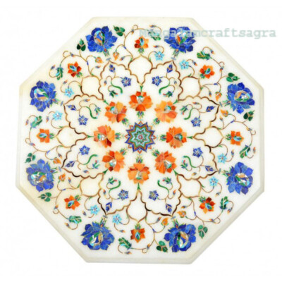 15'' Marble Table Top semi precious stones Handmade Work Home Decor