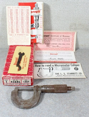 L.S. Starrett No. 231 Micrometer Caliper 0-1" & Box No.436RL #1