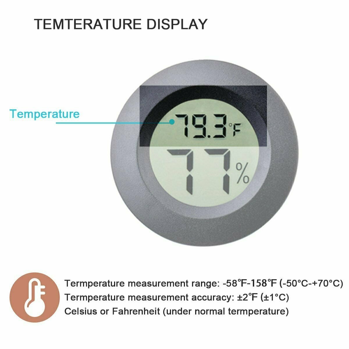 Digital Cigar Humidor Hygrometer Thermometer Temperature Round Black
