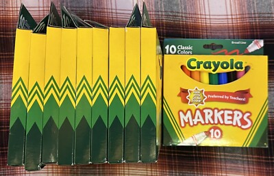 NIB - Lot Of 10 Boxes Of 10 Crayola Markers Classic Colors Broad Line Tip